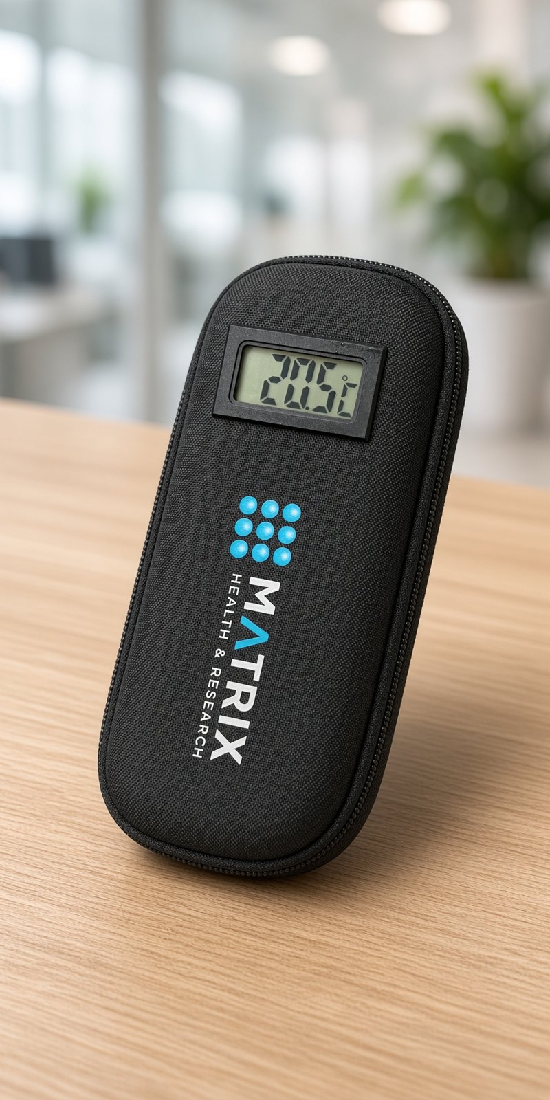 Matrix Health insulated pen travel case with LCD thermometer
